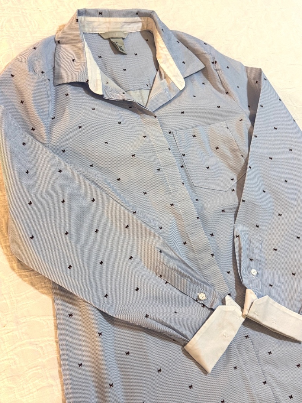 H&M White & Blue Striped Butterfly Collared Button Down Shirt Size 4
